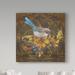 Charlton Home® 'Blue Bird on Demask' Graphic Art Print on Wrapped Canvas in Brown/Gray | 18 H x 18 W x 2 D in | Wayfair