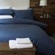 Belledorm Hotel Suite Satin Stripe 540 Thread Count 100% Cotton Duvet Cover Set, Navy, Super King