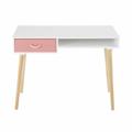 Bureau vintage 1 tiroir rose corail et blanc