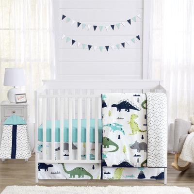 Sweet Jojo Designs Mod Dinosaur 4 Piece Crib Bedding Set Polyester in Blue | Wayfair ModDino-BU-GR-Crib-4