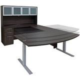 Charcoal Woodgrain Laminate Electric Lift Adjustable Height U-Desk w/Hutch