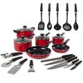 Morphy Richards Equip 20 Piece Cookware Set (4 Pots + 2 Saucepans + 14 Utensils), Red, Aluminium