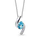 Orovi Women Necklace/Pendant with Chain 9 ct/375 White Gold With Brilliant Cut Diamonds and Oval Cut Swiss Blue Topaz 0.54 ct - Chain 45 cm