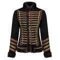 Ro Rox Womens Military Parade Jacket Black & Shimmering Brown Trims with Faux Fur - (UK 12)