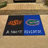 FANMATS House Divided - Oklahoma State/Florida 42.5 in. x 33.75 in. Non-Slip Indoor Only Door Mat Synthetics in Black/Blue | Wayfair 22004