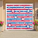 The Holiday Aisle® Stars & Stripes Patriotic Garage Door Mural Polyester in Blue/Red | 84 H x 96 W x 1 D in | Wayfair