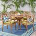 Highland Dunes Geneva Round 4 - Person 47.25" Long Outdoor Dining Set w/ Cushions Wood in Brown/White | 30 H x 47.25 W x 47.25 D in | Wayfair