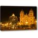 World Menagerie 'Peru, Cusco, Fountain & Cathedral of Cusco' Photographic Print on Wrapped Canvas Metal in Yellow | 21 H x 32 W x 1.5 D in | Wayfair
