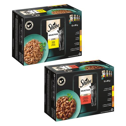 96 x 85g Varietäten Frischebeutel Mixpaket Sheba Katzenfutter nass