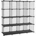 SONGMICS 16 Cube Metal Wire Storage Organiser, DIY Closet Cabinet and Modular Shelving Grids, Wire Mesh Shelves and Rack, Black LPI44H
