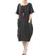 FTCayanz Women's Linen Midi Dress Summer Bubble Hem Tunic Dresses with Hi-Low Pockets Black Large