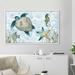 Highland Dunes 'Watercolor Sea Creatures Panel (Blue)' Watercolor Painting Print Canvas in Blue/Green | 39.5 H x 63.5 W x 2 D in | Wayfair