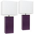 Elegant Designs 21" Eggplant Purple Leather Table Lamps Set of 2