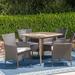 Winston Porter Aniiya 5 Piece Outdoor Dining Set w/ Cushions Wood/Wicker/Rattan in Brown/Gray/White | 30 H x 35.5 W x 35.5 D in | Wayfair