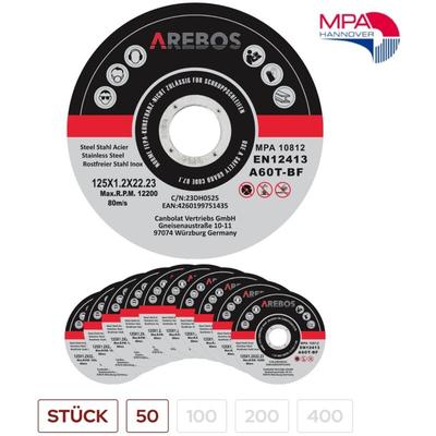 AREBOS Trennscheiben Ø 125 mm, 50 Stück geeignet für Stahl, Edelstahl, Inox, Eisen, Blech, Metall Image