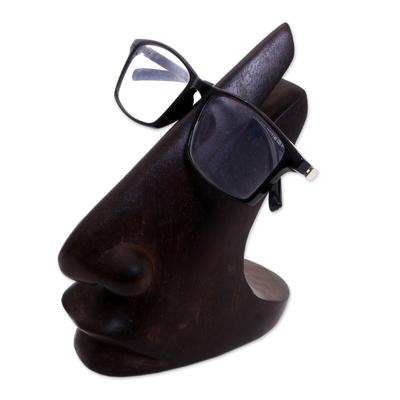 Prominent Nose in Dark Brown,'Wood Eyeglasses Stand in Dark Brown from Bali'
