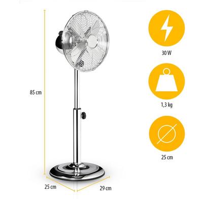 Standventilator Oszillierend Chrom Ø25cm 30W Höhe 65-85cm