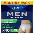 TENA Men Protective Underwear, Large, Level 4 for Heavy Bladder Weakness, 40 pairs of Incontinence Pants (10 x 4 packs) for Men, with a Masculine and Discreet Style