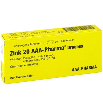 Zink 20 AAA-Pharma Dragees 50 St Überzogene Tabletten Image