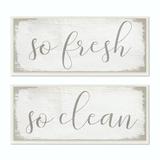 Gracie Oaks 'So Fresh So Clean' 2 Piece Textual Art Set on Wood in Brown/Gray/White | 14 H x 17 W x 0.5 D in | Wayfair