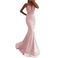 Promworld Women's Strapless Evening Dress Beaded Sweetheart Mermaid Prom Dresses Long Pink US4