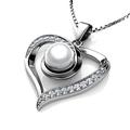 DEPHINI Real Pearl Necklace Woman Heart Pendant Cubic Zirconia 925 Sterling Silver Rhodium plating 45cm Sterling Silver Chain Fine Jewellery Box