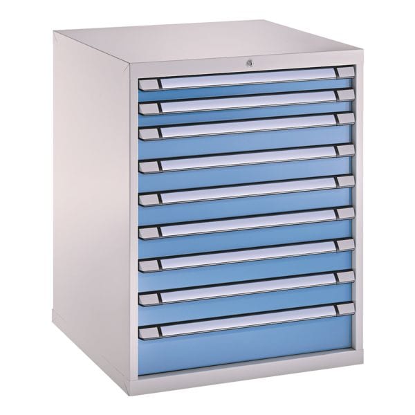 THURMETALL Schubladenschrank, einbahnig, 9 Schübe blau, 80.5x100x69.5 cm