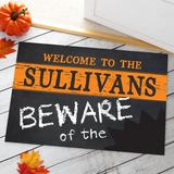 The Holiday Aisle® Acuna Beware Personalized 18 in. x 27 in. Non-Slip Outdoor Door Mat Synthetics | Wayfair A26DFBE1ED9041028582D3B8DB894E21