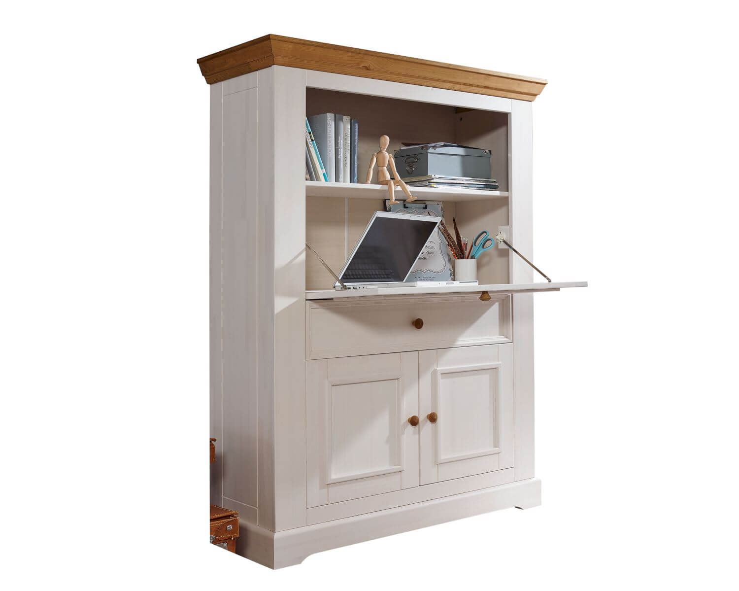 3S Frankenmöbel »Country« Massivholz Sekretär weiss WZ-0133 / B 111 x H 152 x T 43 cm