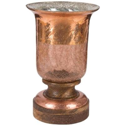 Gerson 94074 - Copper & Crackle Glass Hurricane on Copper Banded Wire Home Decor Vases