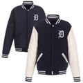 Men's JH Design Navy Detroit Tigers Reversible Fleece Jacket with Faux Leather Sleeves