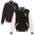 Men's JH Design Black Chicago White Sox Reversible Fleece Jacket with Faux Leather Sleeves