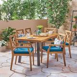 Longshore Tides Whalan Rectangular 6 - Person 69" Long Outdoor Dining Set w/ Cushions Wood in Brown/White | Wayfair