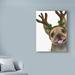 The Holiday Aisle® French Bulldog, Antlers 2' Graphic Art Print on Wrapped Canvas in White/Black | 47 H x 35 W x 2 D in | Wayfair
