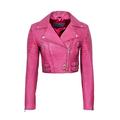 Missy Ladies Short Fashion Fitted White Red Pink Tan Biker Soft Napa Goth Leather Jacket Kylie (10, Pink)