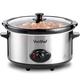 VonShef Slow Cooker 6.5L with Easy Clean Removable Oven to Table Dish, Glass Lid & 3 Heat Settings- High/Low Power Mode & Keep Warm Function- For Soups, Stews, Casseroles & Curries- Stainless Steel