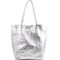 ER Traders Ltd Ladies Soft Italian Real Leather Shopper Tote Bag Women Girls Shoulder Bag (Silver)