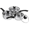 Supreme Vision SS2501 3pc Stainless Sauce pan Set with Glass Lids, Stainlees Steel, 41 x 27 x 5.5 cm