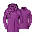 donhobo Womens 3 In 1 Jackets Fleece Ski Jacket Softshell Winter Waterproof Full Zip Windproof Coat Zip Pockets(Purple,L)