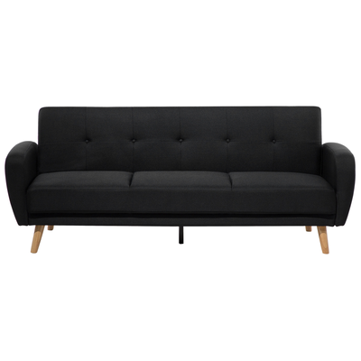 3-Sitzer Sofa Schwarz Stoffbezug mit Holzbeinen Schlaffunktion Verstellbar Rechteckig Skandinavisch Modern Wohnzimmer Au