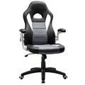 SONGMICS Gamingstuhl, Racing Chair, Schreibtischstuhl mit hoher Rückenlehne, Bürostuhl, höhenverstellbar, hochklappbare Armlehnen, Wippfunktion, für Gamer, Polyurethan, schwarz-grau-weiß OBG28G