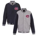 Men's JH Design Gray/Navy Montreal Canadiens Embroidered Reversible Full Snap Fleece Jacket