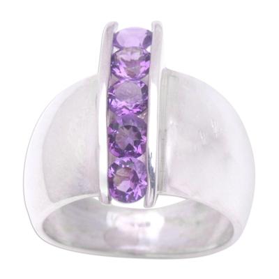 'Five Reasons' - Unique Modern Sterling Silver and Amethyst Ring