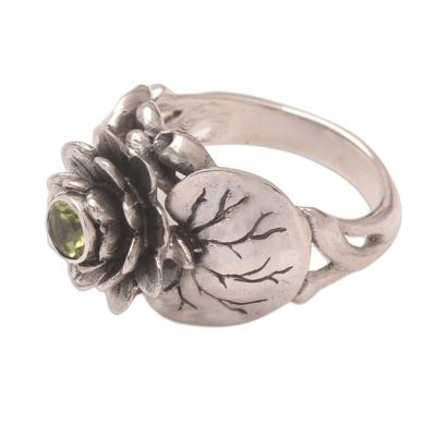 'Lotus Purity' - Handcrafted Peridot and Sterling Silver Ring