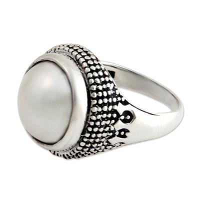 'Moon Mystique' - Handcrafted Pearl and Sterling Silver Dome Ring