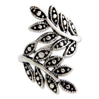 Sterling silver wrap ring, 'Near You' - Sterling Silver Leaf Wrap Ring