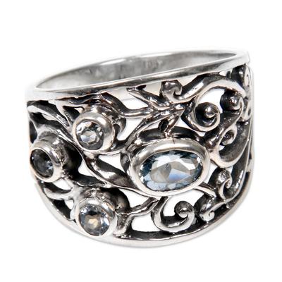 'Tree of Life' - Unique Blue Topaz and Silver Ring