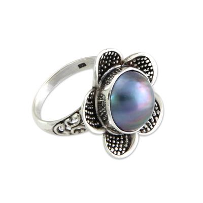 'Blue Jasmine' - Handcrafted Floral Sterling Silver and Pearl Ring