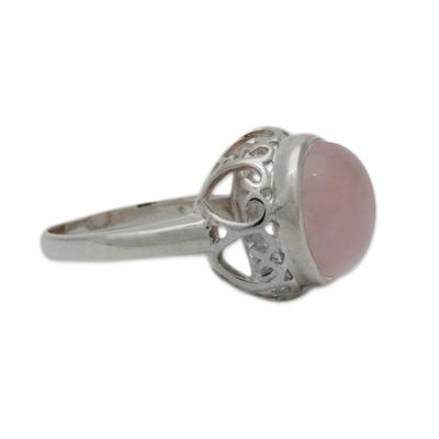 'Romantic Delhi' - Rose Quartz Jewelry Sterling Silver Solitaire Ring