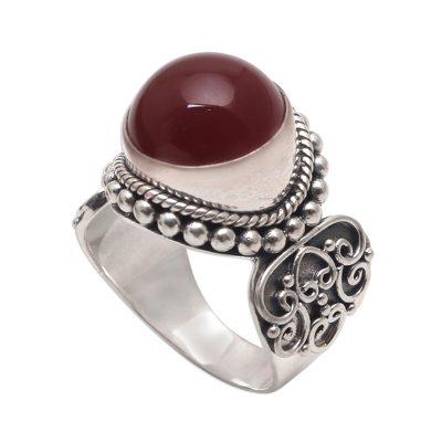 Carnelian cocktail ring, 'Incandescent Moon'